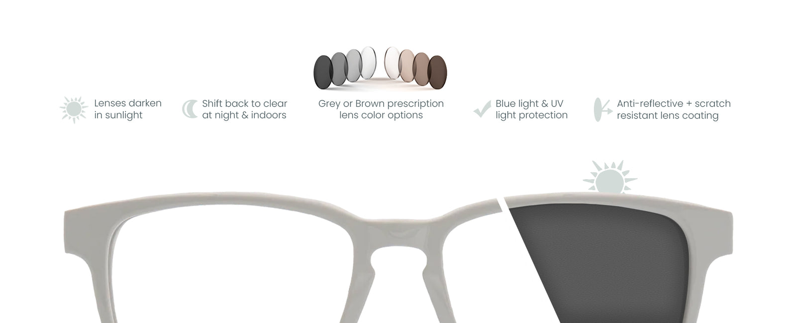 Prescription photochromic lenses in grey or brown lens colors at www.honesteyecare.org